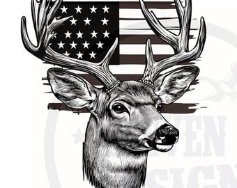 American Deer Head Sublimation Design: USA Flag PNG (Digital Download)