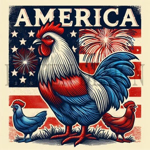Patriotic Rooster PNG: American Flag Sublimation (Digital Download)
