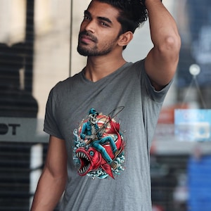 Skeleton Fisherman Riding Giant Fish | Fishing T-shirt Design | Fishing ...