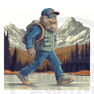 Diseño de sublimación de Bigfoot / Archivos de impresión por sublimación de Bigfoot Hiking Guy / Archivos DTF / Diseño de Bigfoot Kids / Clipart de Bigfoot / Alta calidad /