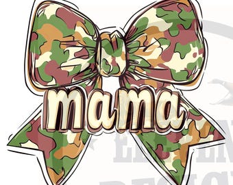 Mama Camo Bow PNG: Design per sublimazione da caccia (download digitale)
