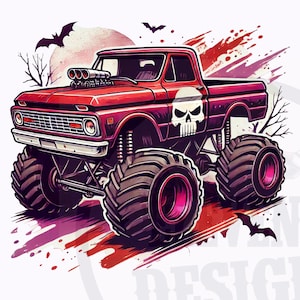 Monstertruck Sublimationsentwurf | Monster transparente Hintergrunddateien | Monster Kinder-Shirt Designs | DTF DTG Druckdateien | Monster-clipart
