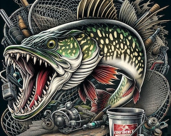 Diseño de pesca feroz de lucio: Archivo de impresión por sublimación (PNG)