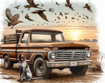 Rustic Hunting Truck PNG: Hunter Dog Sublimate Print (Digital Download)