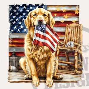 Design de sublimação de golden retriever americano | Arquivos dtf dtg de golden retriever de alta qualidade | Design de camisa de cachorro dos EUA Arquivos PNG de golden retriever