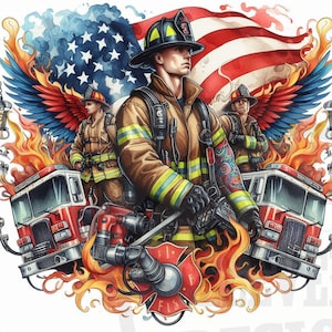 Firefighter American Flag PNG, Fireman Flag Sublimation PNG, Fireman Watercolor Png,sublimate print files, dtf dtg fire fighter shirt design