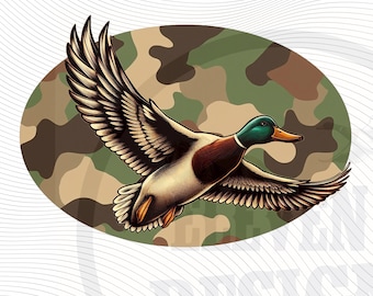 Camo Flying Duck PNG: Sublimation Design for Hunters (Digital Download)