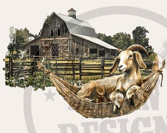 Farmhouse Goat PNG: Rustic Barn Image (Digital Download)