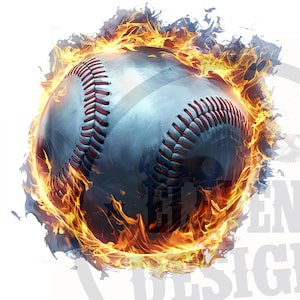 Flaming Baseball PNG: Fire Sublimation Design (Digital Download)