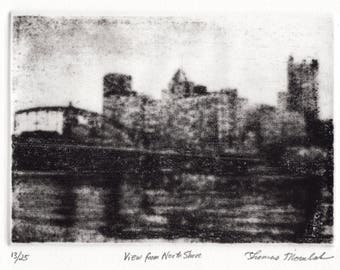 View From North Shore limited edition etching of Pittsburgh