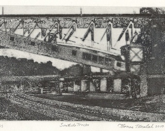 SOUTHSIDE TRACKS original etching of Pittsburgh, PA