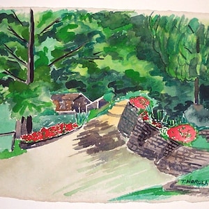 Walking to the Dock; watercolor of Conneaut Lake, PA