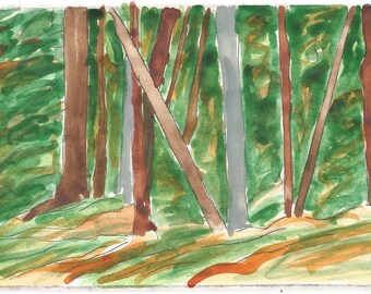 Cook's Woods Trail watercolor over drypoint