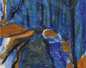 Impression originale de peinture monotype Blue Trail imprimée à la main