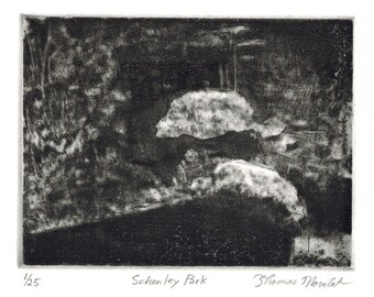Schenley Park aquatint etching of Pittsburgh