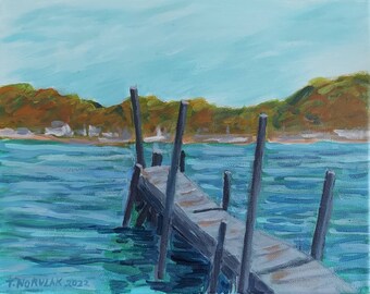 Rickety Dock on the Lake original acrylic painting on canvas; 2022