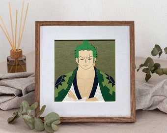 One Piece Anime Papercut Illustration, Zoro fan art, handmade paper art, original 5x5 paper cut art, anime handmade illustration