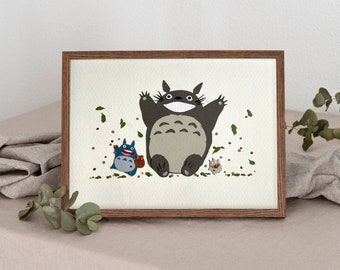 Ghibli Papercut Illustration, My Neighbor Totoro fan art, handmade paper art, original 5x7 paper cut art, papercraft, handmade illustration