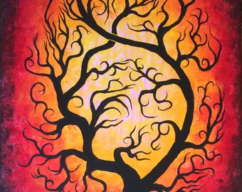 Original Red Twisted Tree Painting: Acrylic Wall Art (24x18)