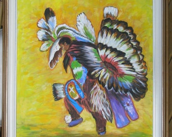 Décoration d'intérieur, danseuse de pow-wow, peinture acrylique, 61 x 30 cm, décoration murale, art mural, oeuvre d'art originale