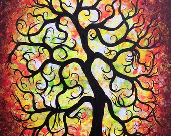 Tree of life, 20"x23.5", Original acrylic painting, Abstract tree, home decor, unique gift, Autumn tree