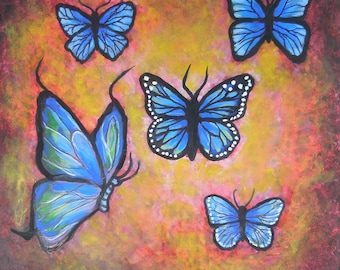 Blue Butterflies, Original painting, fine art, Acrylic painting, wall decor, home decor