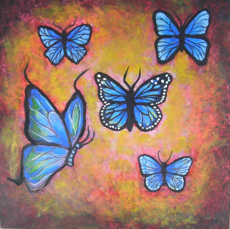 Blue Butterflies Original painting fine art Acrylic Etsy