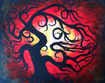 Canadian Art, Tree painting, tree art, original painting, Red tree of life, acrylic painting