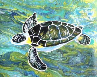 Sea turtle, 11.5"x11.5", Original painting, fine art, Acrylic painting, home decor