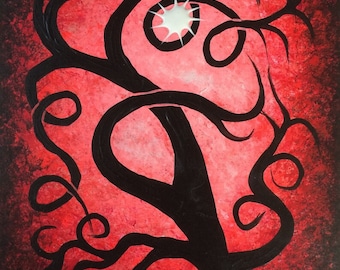 Red Tree of Life Acrylic Painting: Original Fine Art (7x10.5)