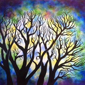 Wall art, blue forest, tree art, Original Acrylic tree painting, home decor
