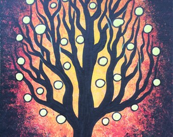 Tree art, oak tree, acrylic painting, home decor, tree painting, modern art, Original painting