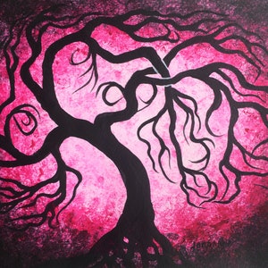 TREE painting, pink tree, sun, Tree of life, Acrylic painting