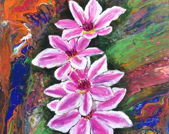 Home decor, Flower, clematis flower, flower art, original art, acrylic painting, fine art, wall art