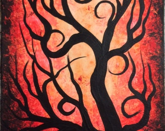 Home decor, TREE painting, Red Tree, Curly tree, Original art, Acrylic painting