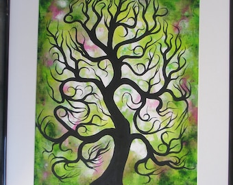 Acrylic painting on paper, Wall art, 12"x16", tree art, home decor, original art,