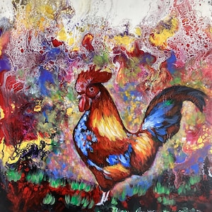 Home decor, Original acrylic painting, wall art,  original rooster painting