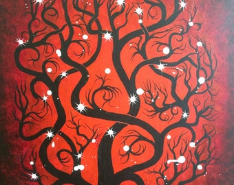 Home decor, wall art, red tree, tree of life painting