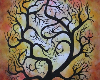 Arbre d'automne, peinture originale, 24 x 18,5 pouces, art mural, peinture d'arbre, art d'arbre, cadeau unique, décoration d'intérieur, art mural