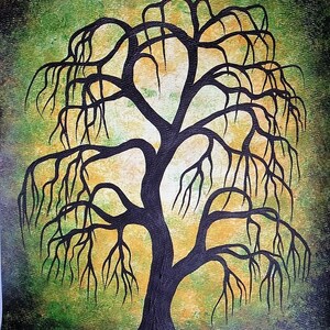Green tree, willow tree, Fine art, Original art, Acrylic painting, unique art, home decor