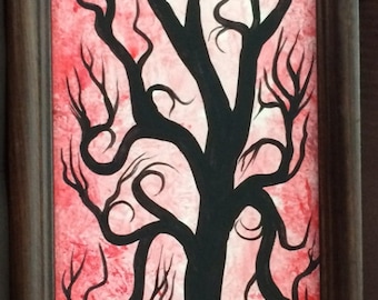 Wall decor, TREE painting, Red Tree, Tall Curly tree, Original PAINTING, Acrylic painting, Modern Art