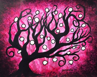 Original Acrylic painting, Pink Tree of Life Painting Wall Decor (12"x9")