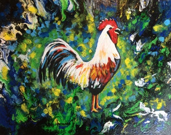 Home decor, Abstract painting, 12"x16", Wall Art, Rooster, Original painting, acrylic painting, Art Deco