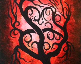 Wall art, tree art, red tree of life, home decor,  fine art, original art, acrylic painting