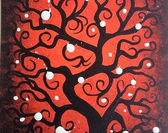 Tree of life, wall art, red tree, tree art, 9"x11",  home decor, Original Acrylic painting