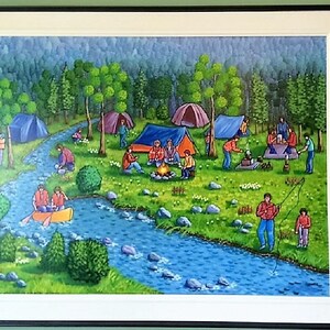 Grosse Malerei Volkskunst Naive Malerei Wave Pool Etsy