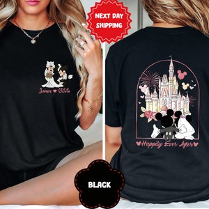 Two-sided Mickey Minnie Couple Disney Wedding Happily Ever After Shirt, WDW Disneyland Castle Wife Husband Honeymoon Trip 2024, Disney Bride