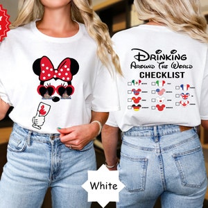 Mickey Beer Minnie Wine Front and Back, Epcot Drinking Around The World Shirt, Drinking Around the world checklist, Disney Couple shirts