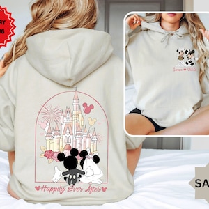 Two-sided Mickey Minnie Couple Disney Wedding Happily Ever After Sweat, WDW Disneyland Castle Wife Husband Honeymoon Trip 2024, Disney Bride