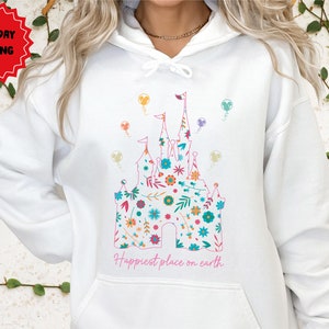 Disney Castle Floral Sweatshirt, Disney Hoodie, Happiest Place on Earth Hoodie, Magic Kingdom Sweatshirt, Family Matching shirt